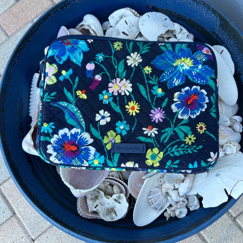 Vera Bradley Navy Floral Quilted Tablet Sleeve with Multicolor Flowers